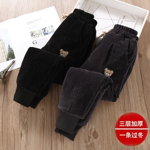 子 三层加厚特厚过冬灯芯绒男童女童夹棉裤 儿童蚕丝棉裤 外穿冬季