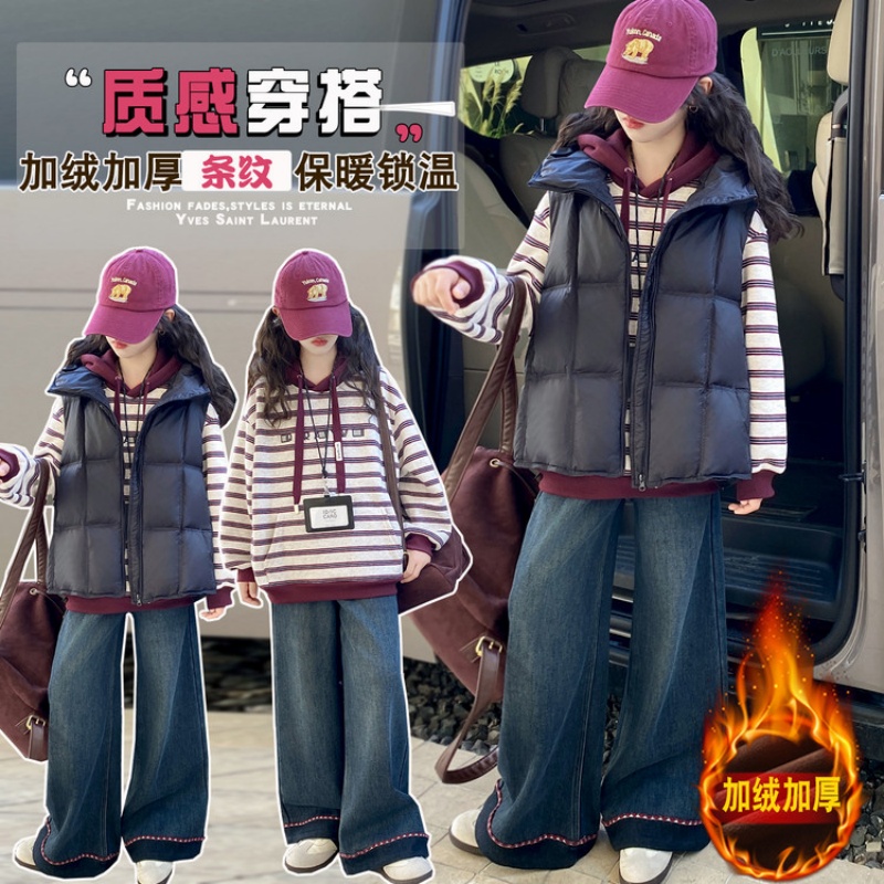 女童卫衣套装秋冬季加绒加厚儿童衣服洋气时髦小女孩高级感三件套