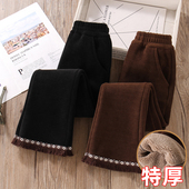 女童冬季 炸街儿童保暖一条过冬喇叭长裤 超厚裤 子加绒洋气黑色修身