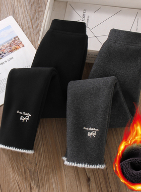 女童加绒打底裤冬季外穿保暖加厚女孩洋气弹力儿童黑色一体绒裤子