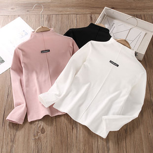 秋冬女童百搭打底衫 半高领秋衣洋气春秋德绒白色儿童内搭保暖上衣