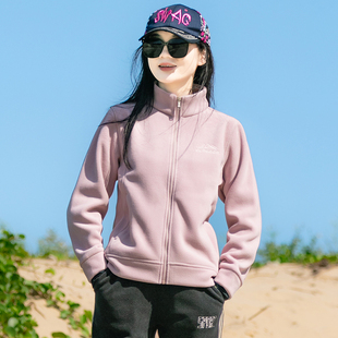 户外抓绒衣加绒上衣双面绒外套女立领开衫加厚保暖立领摇粒绒卫衣