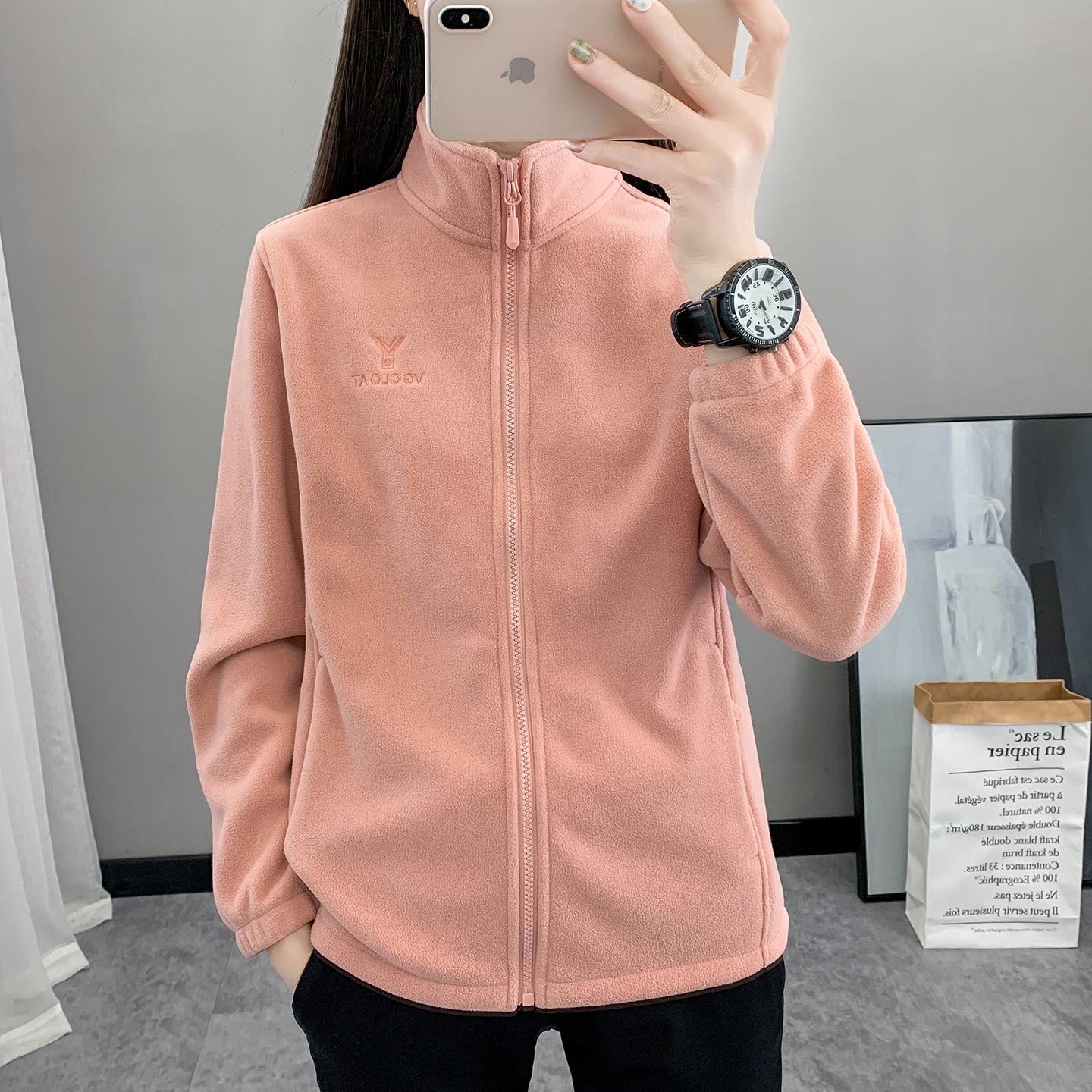 户外颗粒绒抓绒衣冲锋衣内胆女式加绒厚款摇粒绒秋冬保暖立领外套