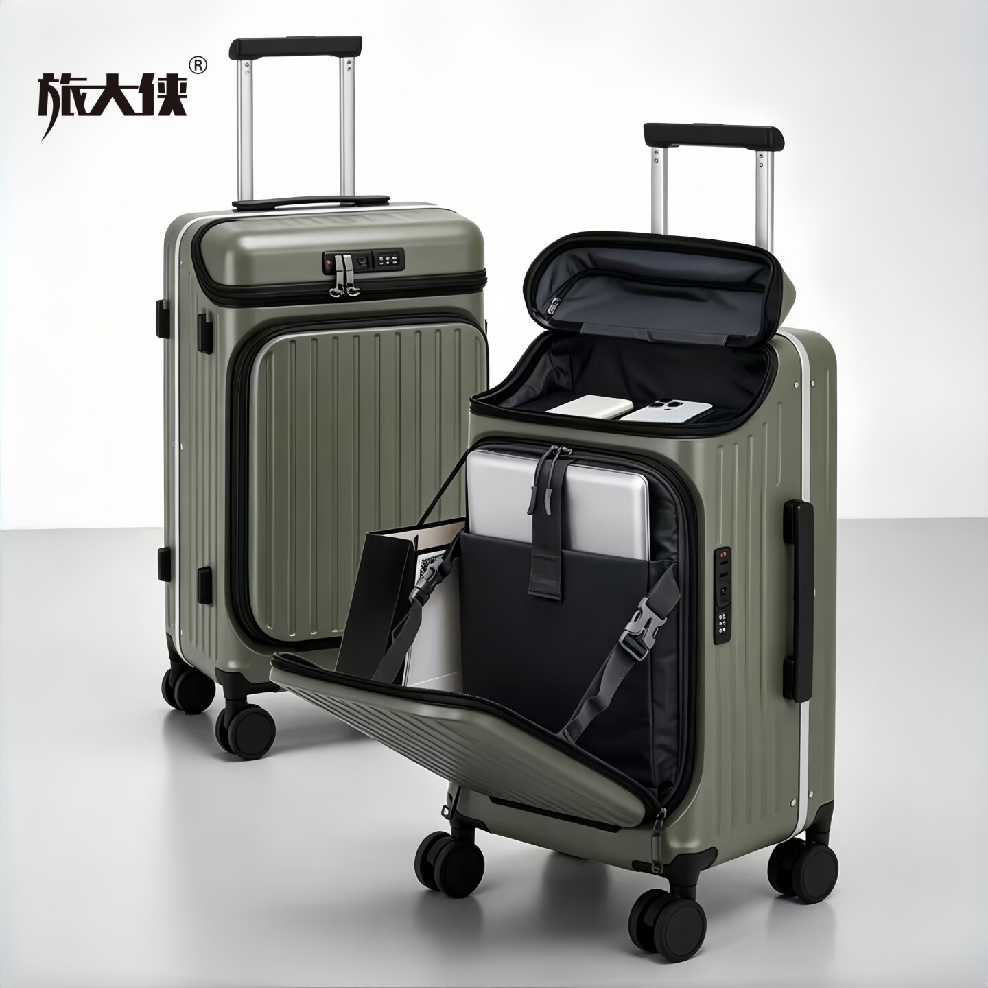 上翻盖行李箱前开口20寸登机箱男图片
