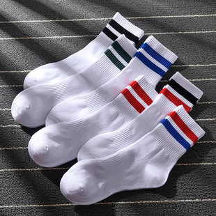 运动中筒篮球袜 纯棉街头两杆长袜男士 潮牌ins个性 条纹长筒袜四季