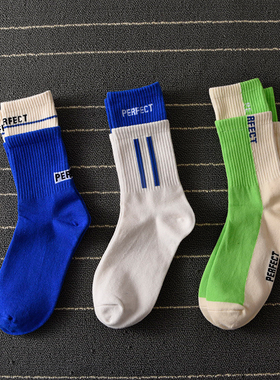 男潮流字母运动袜潮牌ins双罗口高帮长袜高筒长筒潮袜街头中筒袜