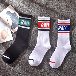字母潮牌港风长袜子男女街头嘻哈街舞滑板袜高筒长筒袜ins中筒袜