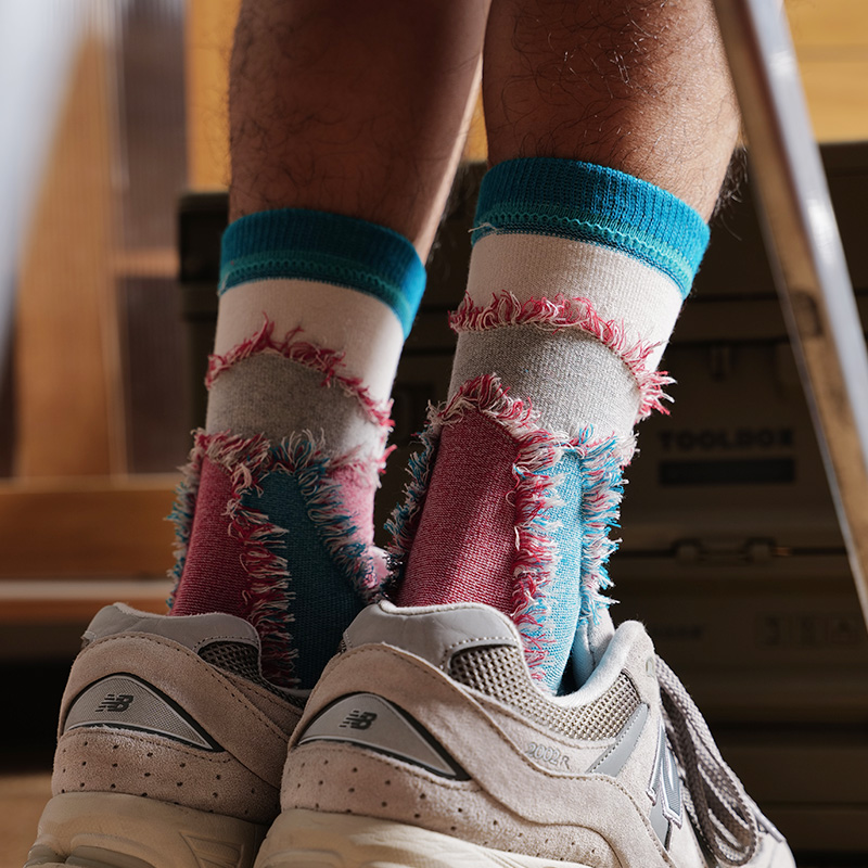 潮流小众个性潮袜反穿袜男士网红乞丐流苏中筒袜春夏季街头长袜棉