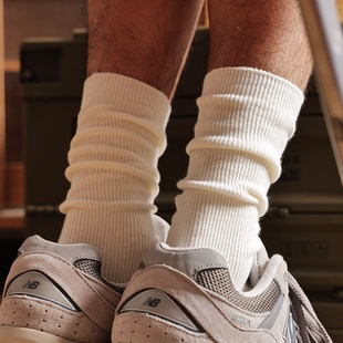 纯白色高筒高帮长袜男款 纯棉中筒袜 长筒运动袜小腿堆堆袜夏天薄款