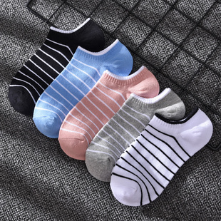 学生条纹袜子女低帮短筒袜夏季 薄纯棉浅口船袜韩国百搭隐形短袜潮