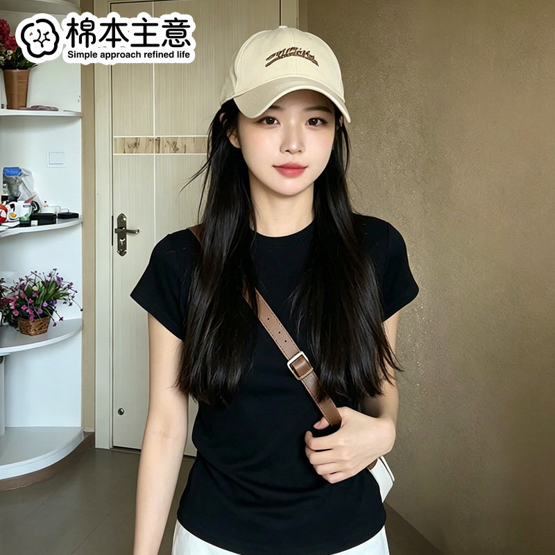 简约纯色修身显瘦正肩短袖t恤女