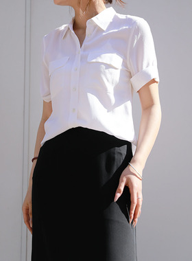 桑蚕丝正肩短袖衬衫设计感小众时尚洋气减龄Polo领上衣