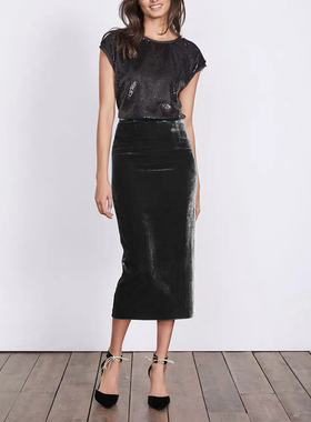 天依顺真丝立绒优雅显瘦百搭气质中长款丝绒半身裙女qz910151