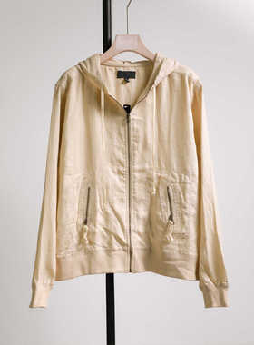 复古亚麻外套早秋拉链休闲夹克外套连帽上衣