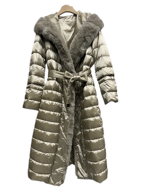 优雅白鹅绒填充保暖时尚羽绒服收腰连帽享受纯色简约