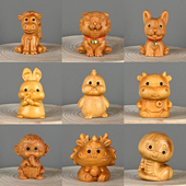 崖柏木雕刻十二生肖手把件牛兔蛇马虎鸡狗猴木质手办桌面创意摆件