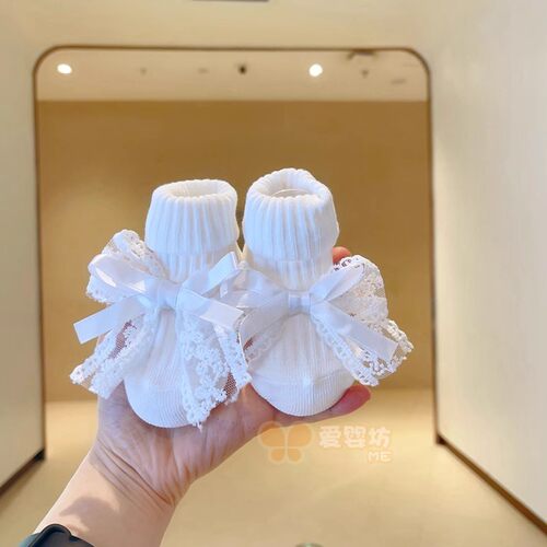 公主白蕾丝蝴蝶结纯棉婴儿袜