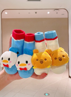 婴儿袜子春秋纯棉0-12月新生幼儿四季宝宝可爱中筒防滑公仔袜
