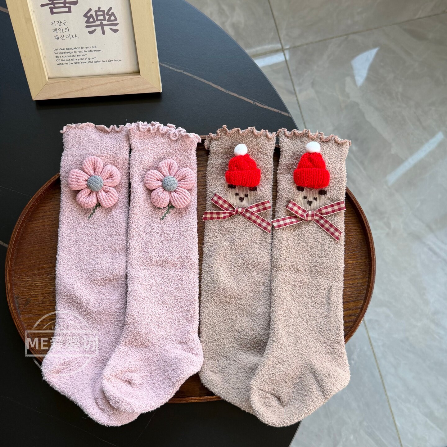 宝宝珊瑚绒过膝长筒袜 秋冬加厚保暖立体花朵卡通婴儿高筒护腿袜