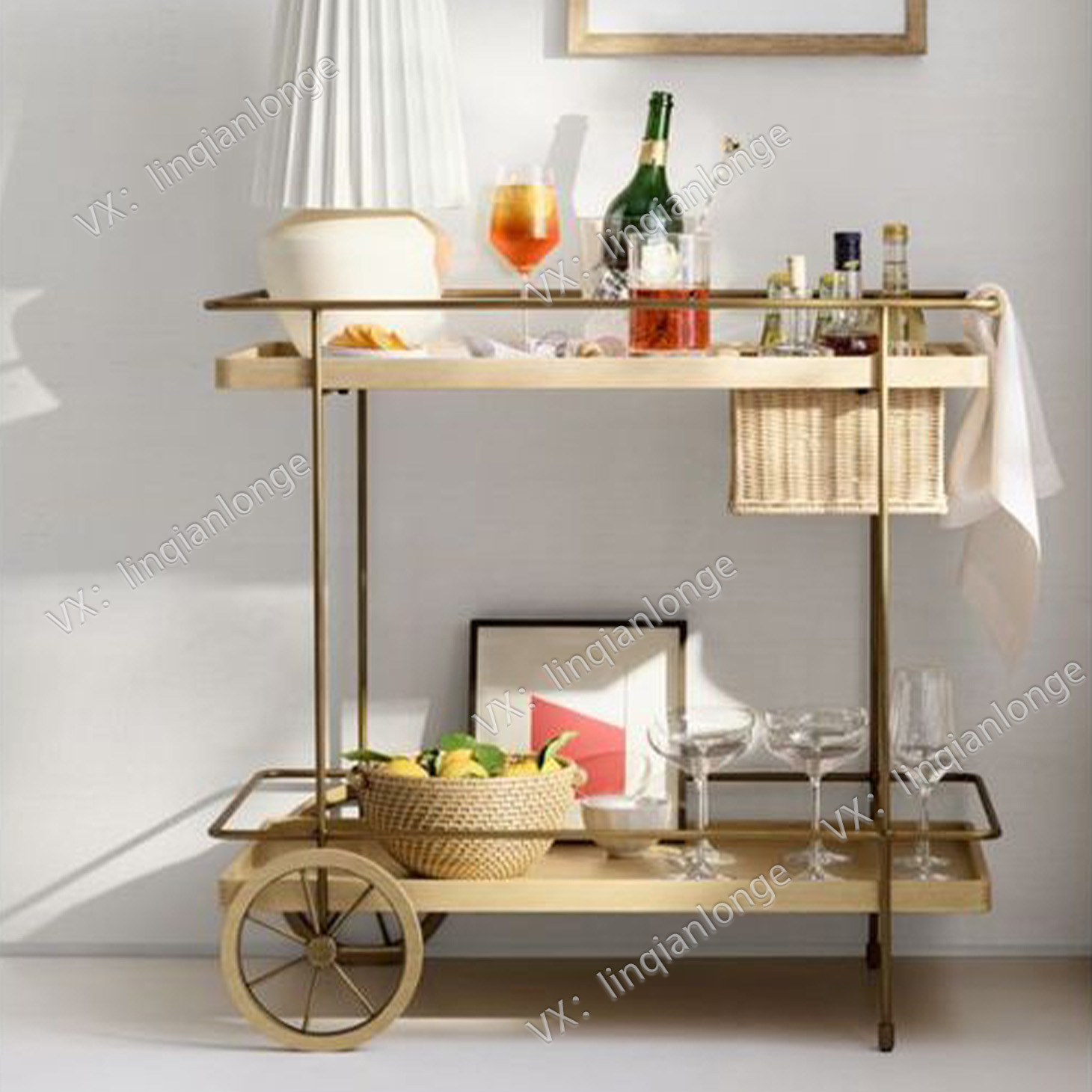 轻奢风金属移动推车双层收纳边几