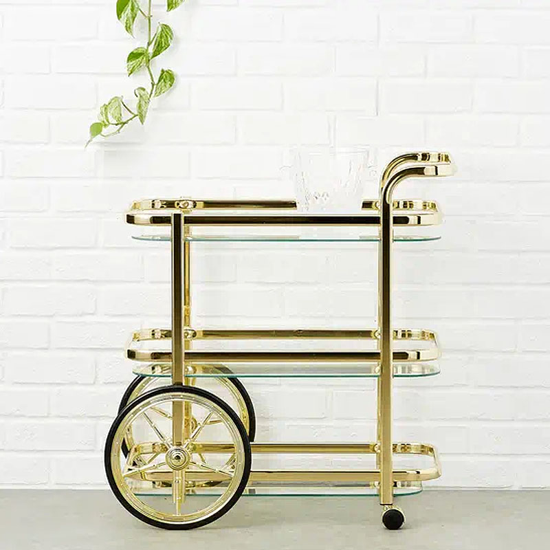 不锈钢三层玻璃推车餐车