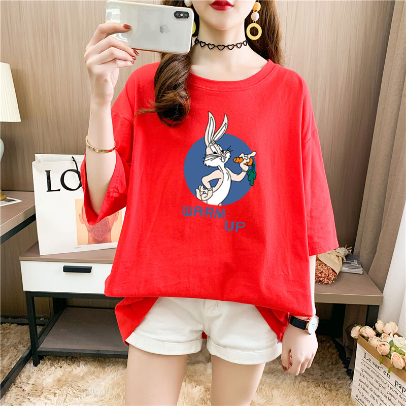 Real shooting 26 pieces of pure cotton medium length loose oversize summer clothes 9 colors Korean Short Sleeve T-shirt for women