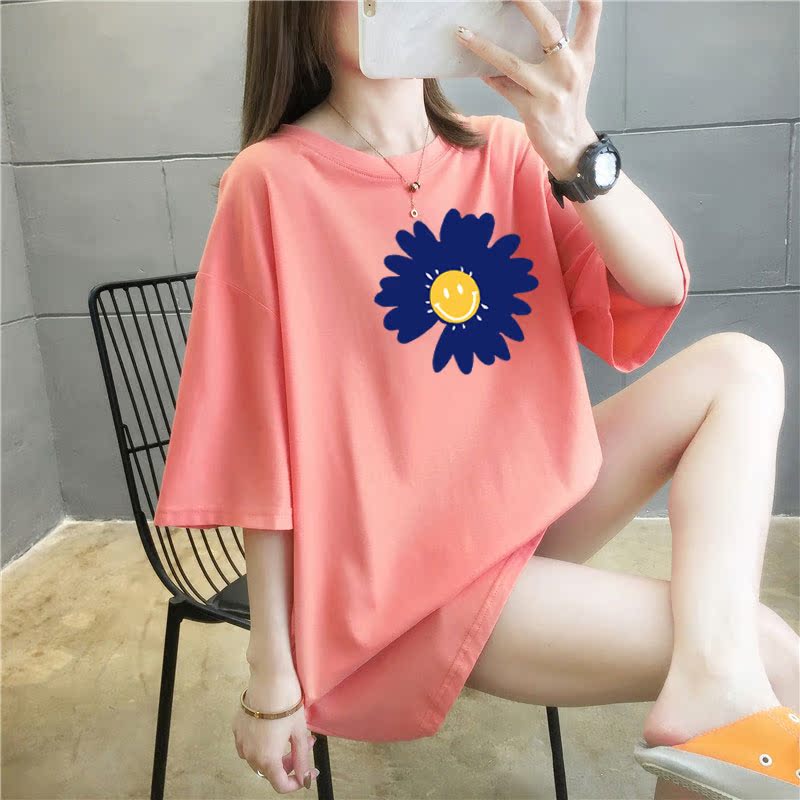 5 colors summer fat mm200kg plus medium length cotton Korean Short Sleeve T-Shirt