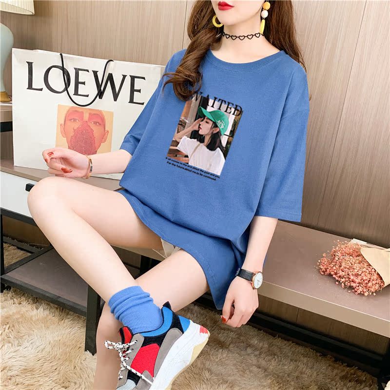 Real shooting 26 pieces of pure cotton medium length loose oversize summer clothes 9 colors Korean Short Sleeve T-shirt for women