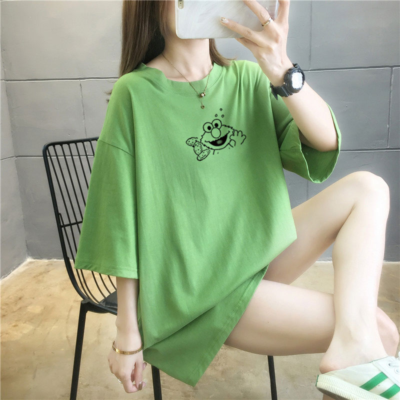 5 colors summer fat mm loose large medium length 26 thread cotton Korean Short Sleeve T-Shirt