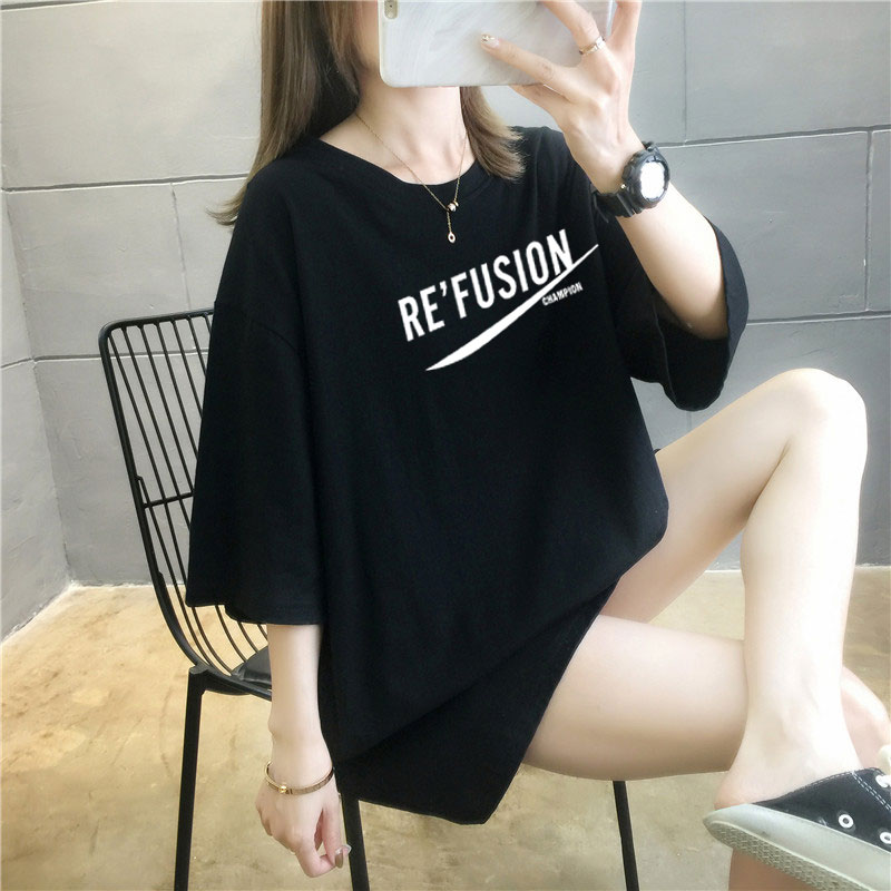 5 colors summer fat mm200kg plus medium length cotton Korean Short Sleeve T-Shirt