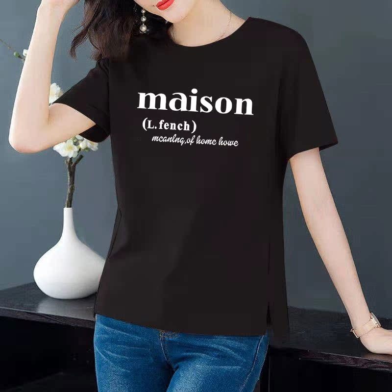 Cotton 6 colors large round neck split short sleeve T-shirt women's casual versatile top