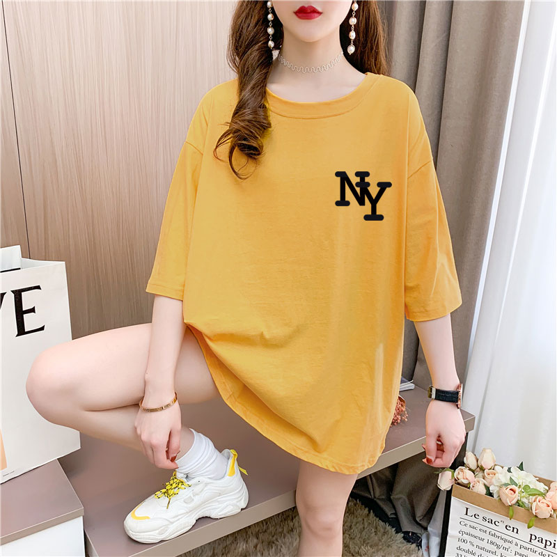 Real shooting 26 pieces of pure cotton medium length loose oversize summer clothes 9 colors Korean Short Sleeve T-shirt for women