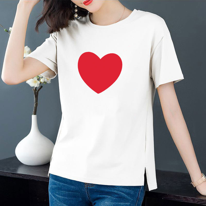 Cotton 6 colors large round neck split short sleeve T-shirt women's casual versatile top