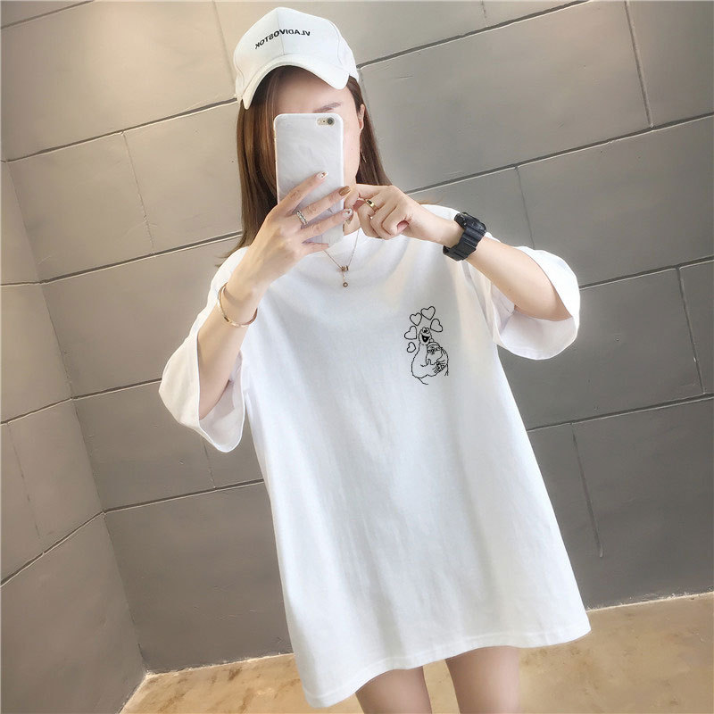 5 colors summer fat mm loose large medium length 26 thread cotton Korean Short Sleeve T-Shirt
