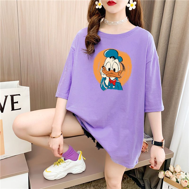 09241 real shot 26 pieces of pure cotton medium length loose size summer clothes 9 colors Korean Short Sleeve T-shirt for women