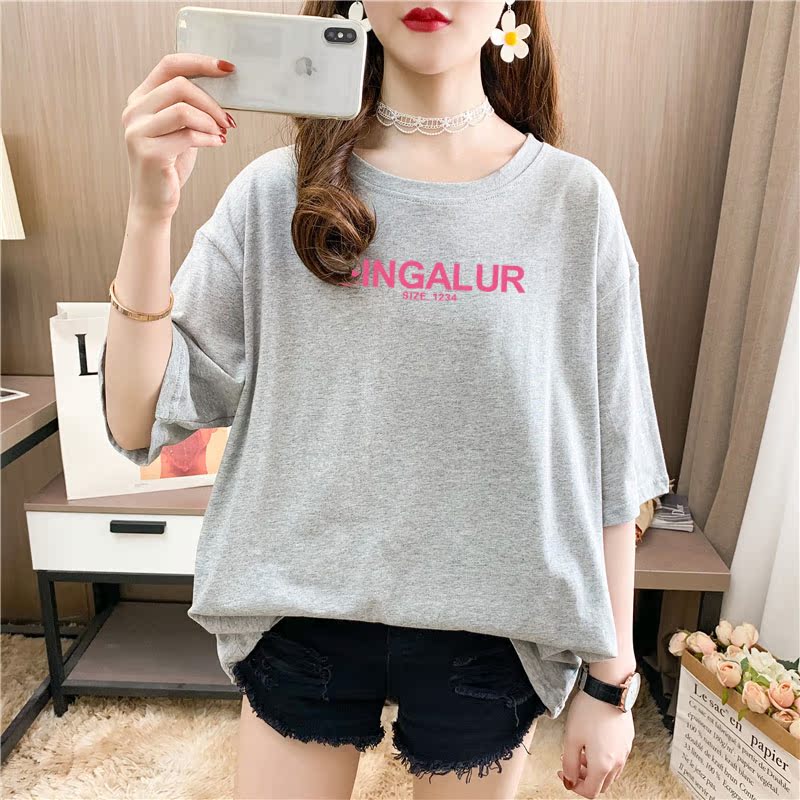 Real shot cotton medium length loose oversize summer dress 9 colors Korean Short Sleeve T-shirt for women