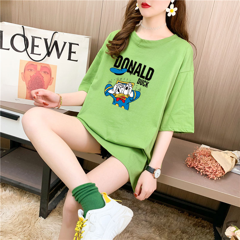 Real shooting 26 pieces of pure cotton medium length loose oversize summer clothes 9 colors Korean Short Sleeve T-shirt for women