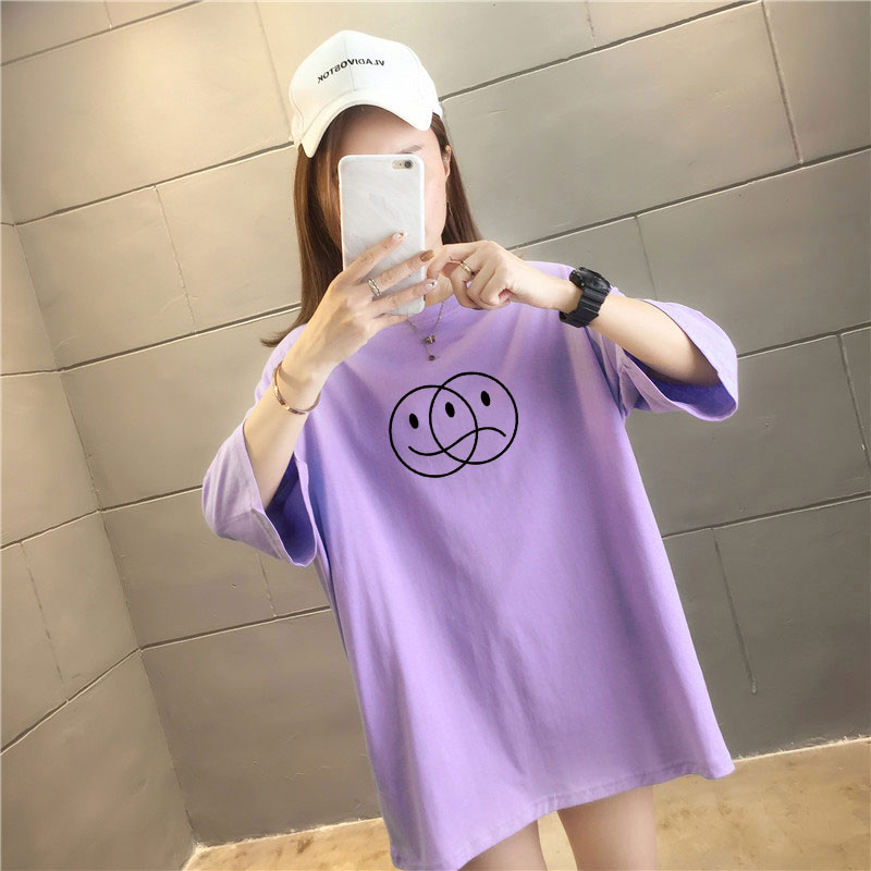 5 colors summer fat mm loose large medium length 26 thread cotton Korean Short Sleeve T-Shirt