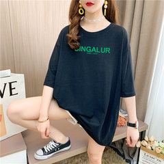 Real shot cotton medium length loose oversize summer dress 9 colors Korean Short Sleeve T-shirt for women