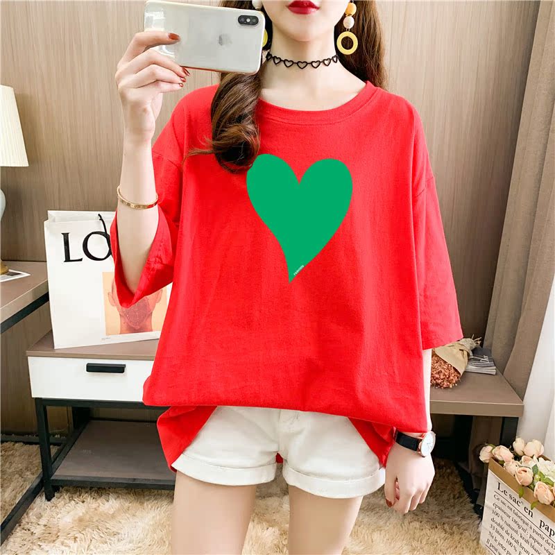 Real shot cotton medium length loose oversize summer dress 9 colors Korean Short Sleeve T-shirt for women