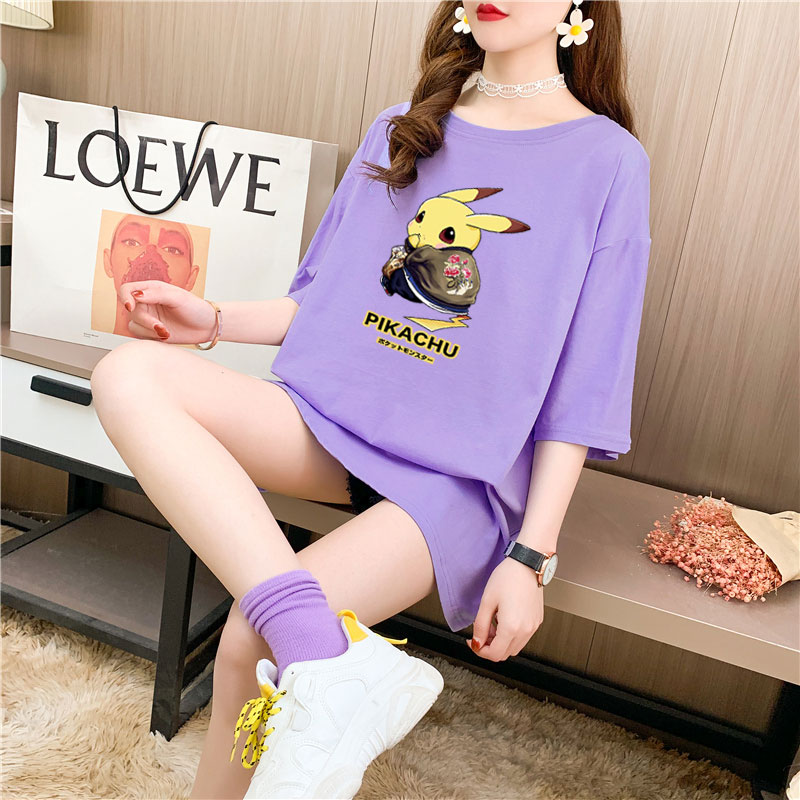 Real shooting 26 pieces of pure cotton medium length loose oversize summer clothes 9 colors Korean Short Sleeve T-shirt for women