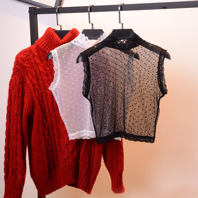 女网纱打底背心潮波点半截露脐