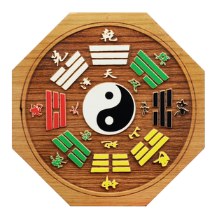 桃木八卦盘阴阳八卦镜桃木镜挂件太极八卦图木雕家居饰品