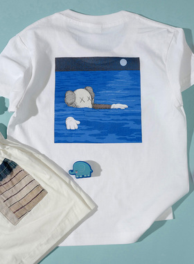 童装纯棉短袖t恤2024夏季新款男女童亲子 KAWS印花T恤衣服柔软