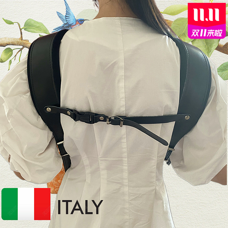 意大利真皮手风琴背带高档肩带头层牛皮挂带设计双肩通用舒适耐用