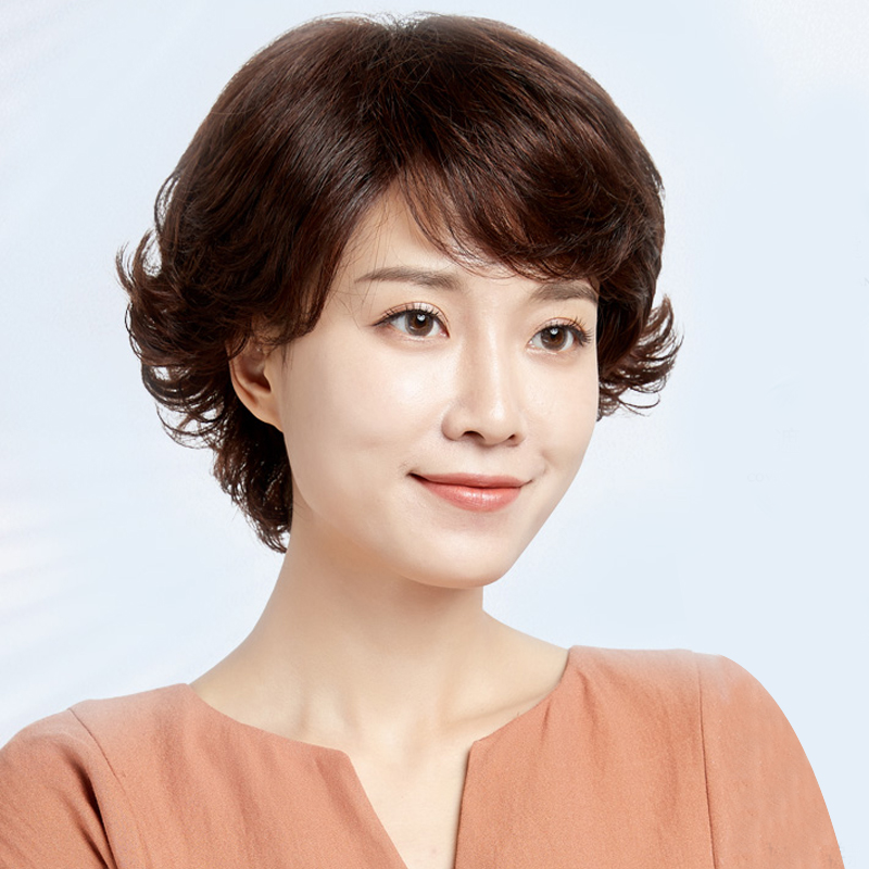 中老年全头套式假发女短发