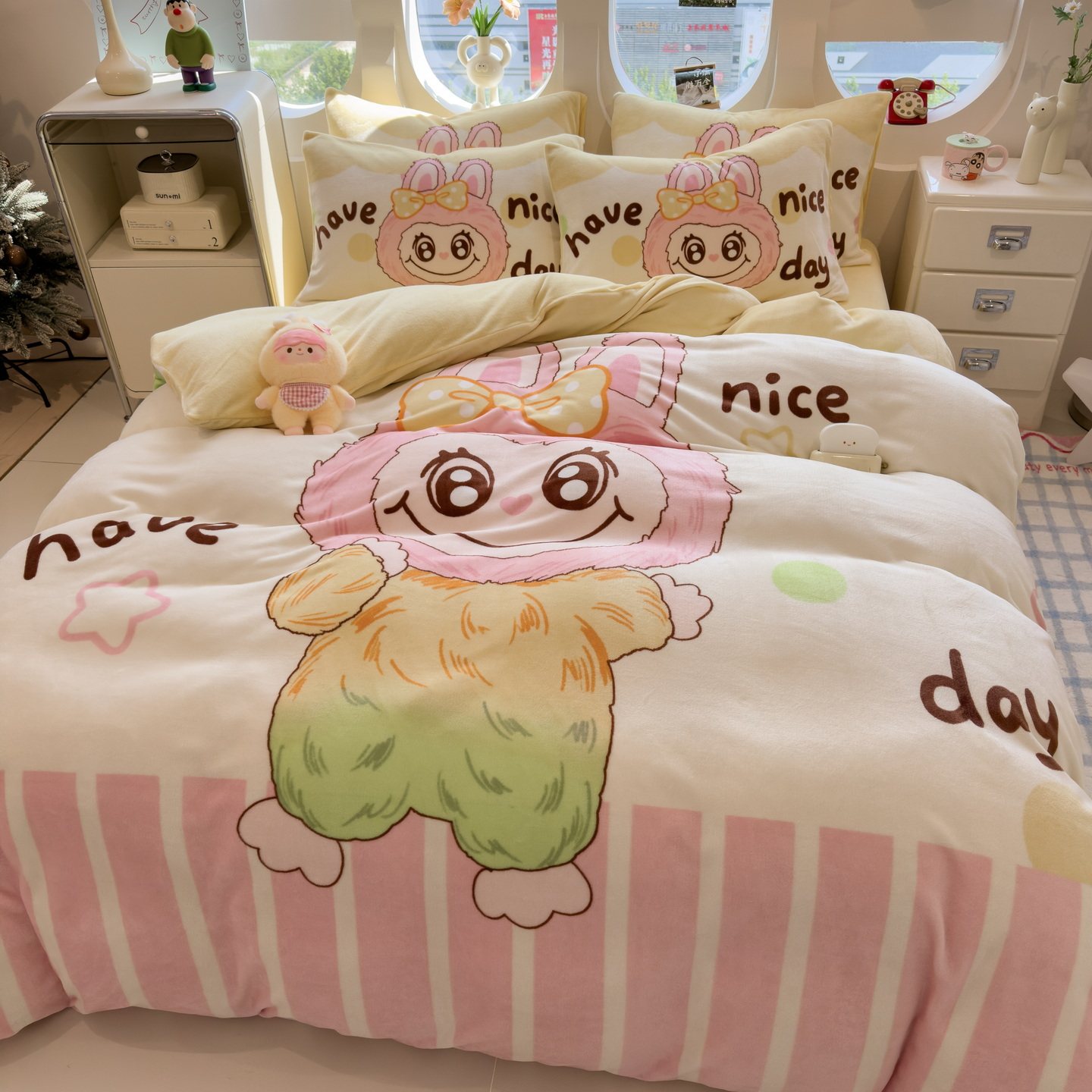 潮流大版印花牛奶绒四件套A类亲肤软糯保暖绒卡通小清新四件套,床上用品,床品套件/四件套/多件套,淘宝优惠券,粉丝福利购,淘宝优惠卷