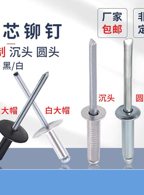 蓬发铝抽芯铆钉子铁平圆头开口型铝抽芯铆钉拉铆钉大帽装潢钉沉头