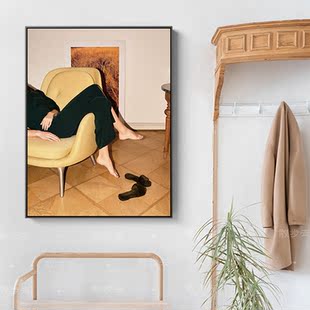 店更衣間客餐廳裝 飾畫黃色系落地擺 工作室女服裝 現(xiàn)代簡約輕奢時尚