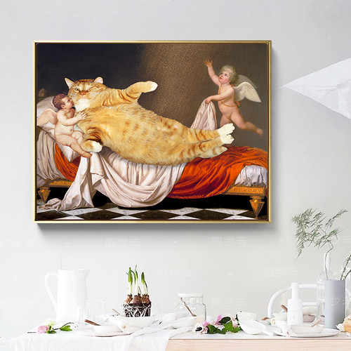散步去fat橘猫天使艺术风名画